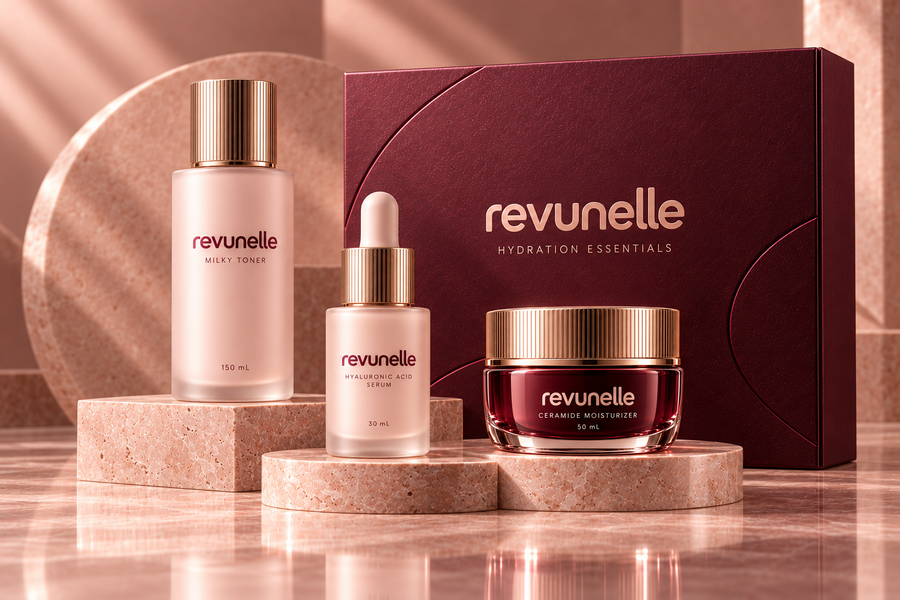 REVUNELLE Hydration Essentials Set 3-piece concept — set packaging concept