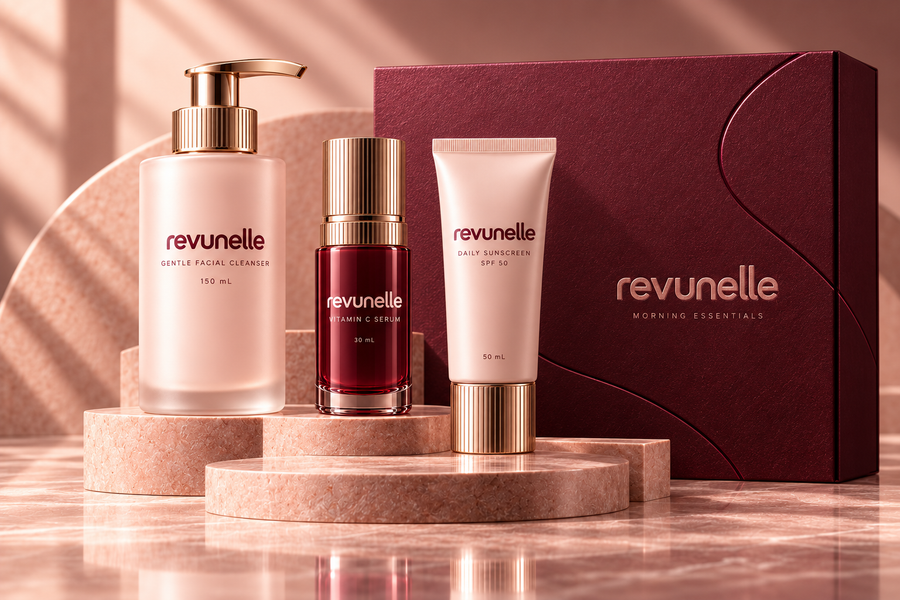 REVUNELLE Morning Essentials Set 3-piece concept — set packaging concept