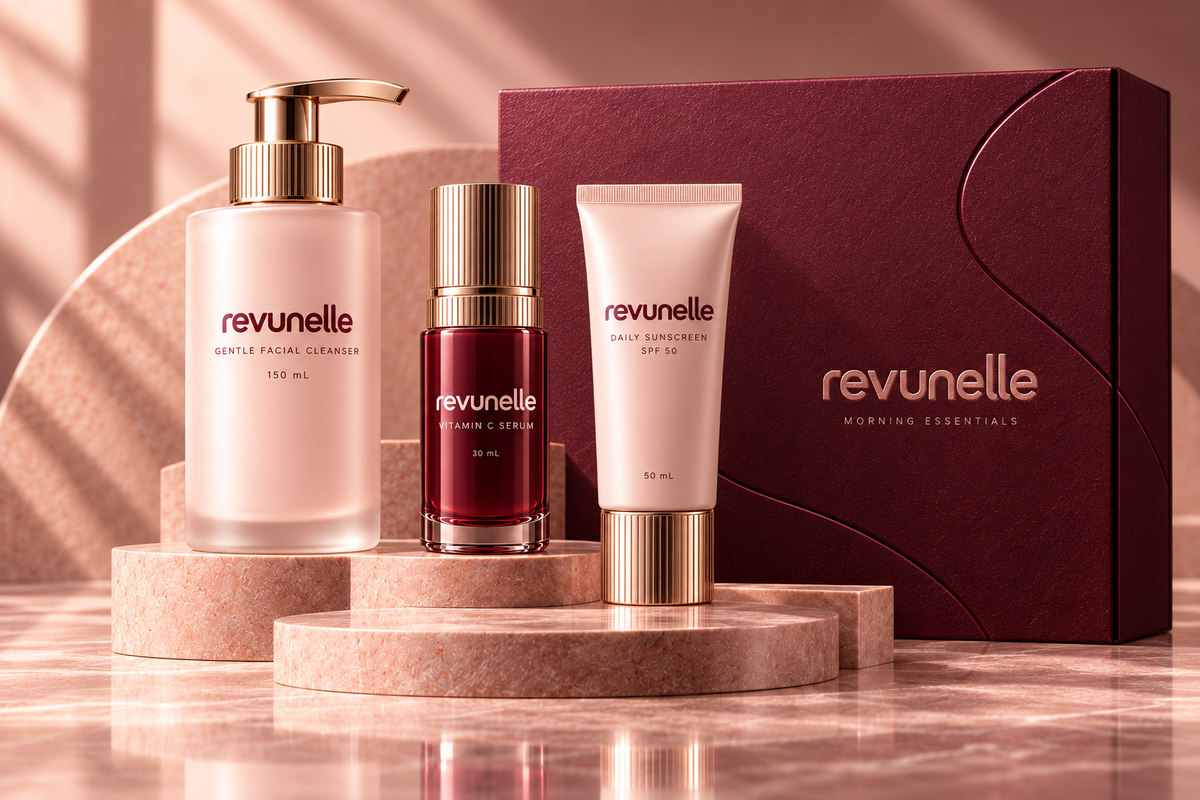 REVUNELLE Morning Essentials Set 3-piece concept — set packaging concept