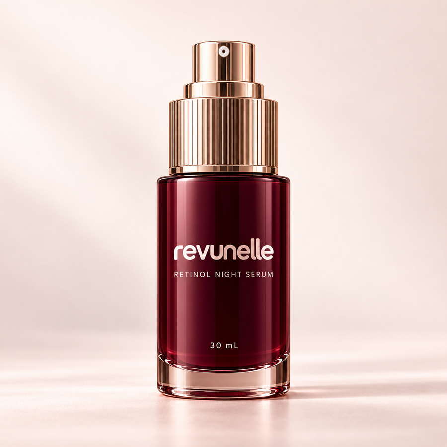 REVUNELLE Retinol Night Serum 30 mL — individual product packaging concept